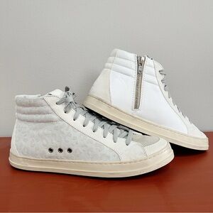 P448 NWOB Gray White Cheetah Animal Print High Top Sneakers Size 40 US 9.5-10